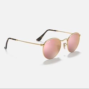 Ray-Ban Round Flat Lens Rose Mirror Sunglasses